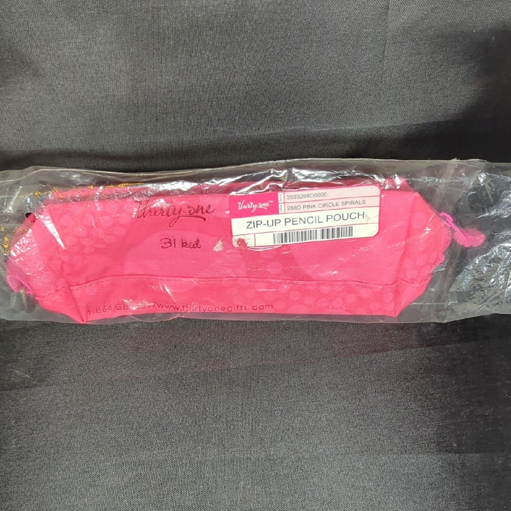 Thirty-One Pink Circle Spirals Pencil or Makeup Pouch new - Picture 2 of 2